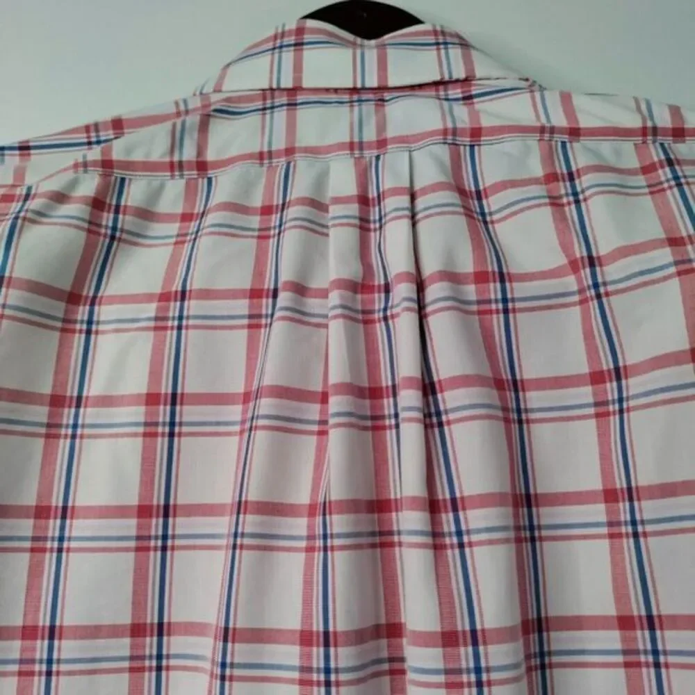 BANANA REPUBLIC Men L‎ Non Iron Classic Fit Red/Blue Button Travel Casual Shirt